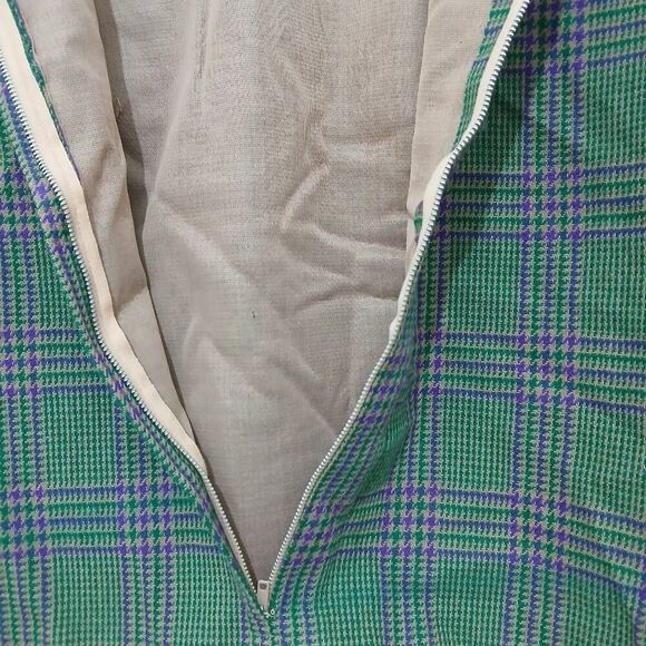 Handmade vintage womens small houndstooth wool plaid green purple shirt top - Picture 5 of 7